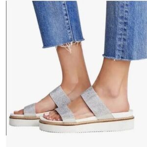 Free People Harper Embellished Platform Sandals Silver Glitter EUR 37 US 6.5-7